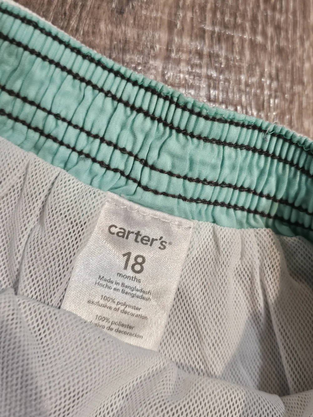 Baby Swim Trunks Size 18 M Blue Shark & Snack Swim Trunks with Navy Waistband